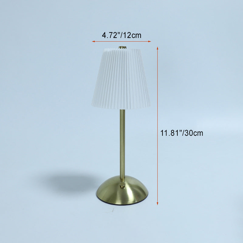 Scandinavian Rechargeable Fabric LED Table Lamp - Pleated Cylinder Design for Bedside