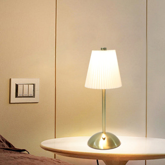 Scandinavian Rechargeable Fabric LED Table Lamp - Pleated Cylinder Design for Bedside