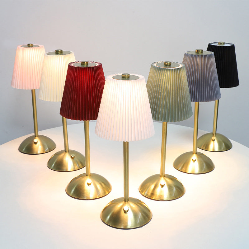 Scandinavian Rechargeable Fabric LED Table Lamp - Pleated Cylinder Design for Bedside