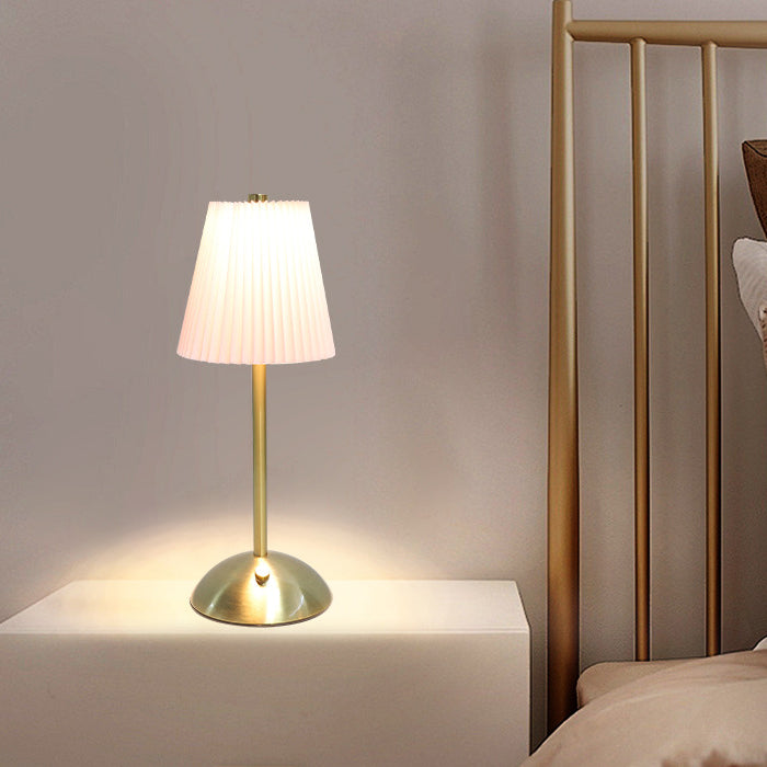 Scandinavian Rechargeable Fabric LED Table Lamp - Pleated Cylinder Design for Bedside