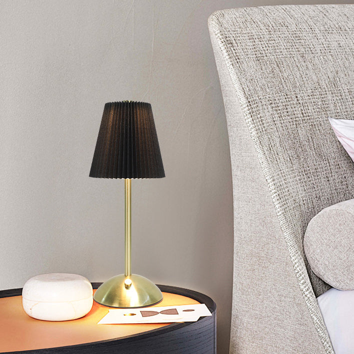 Scandinavian Rechargeable Fabric LED Table Lamp - Pleated Cylinder Design for Bedside