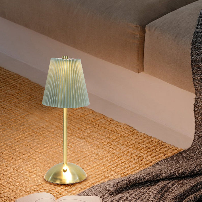 Scandinavian Rechargeable Fabric LED Table Lamp - Pleated Cylinder Design for Bedside