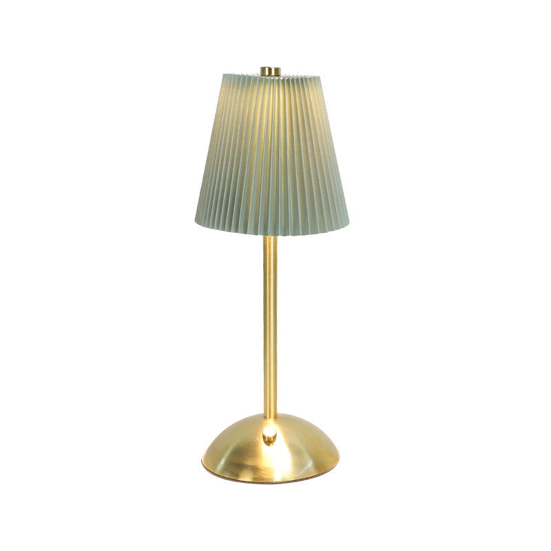 Scandinavian Rechargeable Fabric LED Table Lamp - Pleated Cylinder Design for Bedside