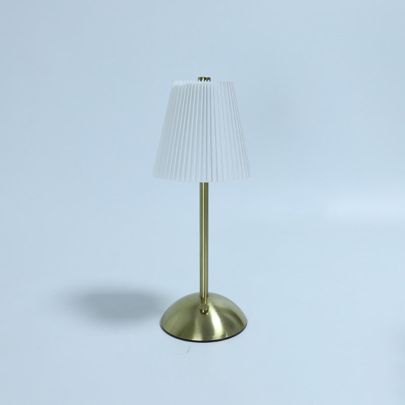 Scandinavian Rechargeable Fabric LED Table Lamp - Pleated Cylinder Design for Bedside