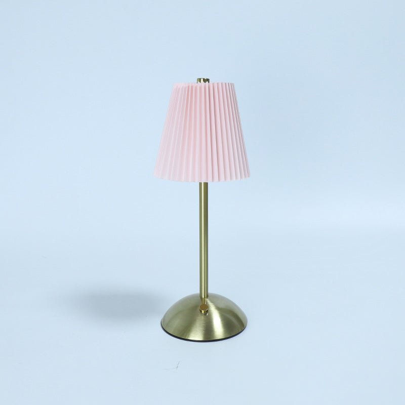 Scandinavian Rechargeable Fabric LED Table Lamp - Pleated Cylinder Design for Bedside