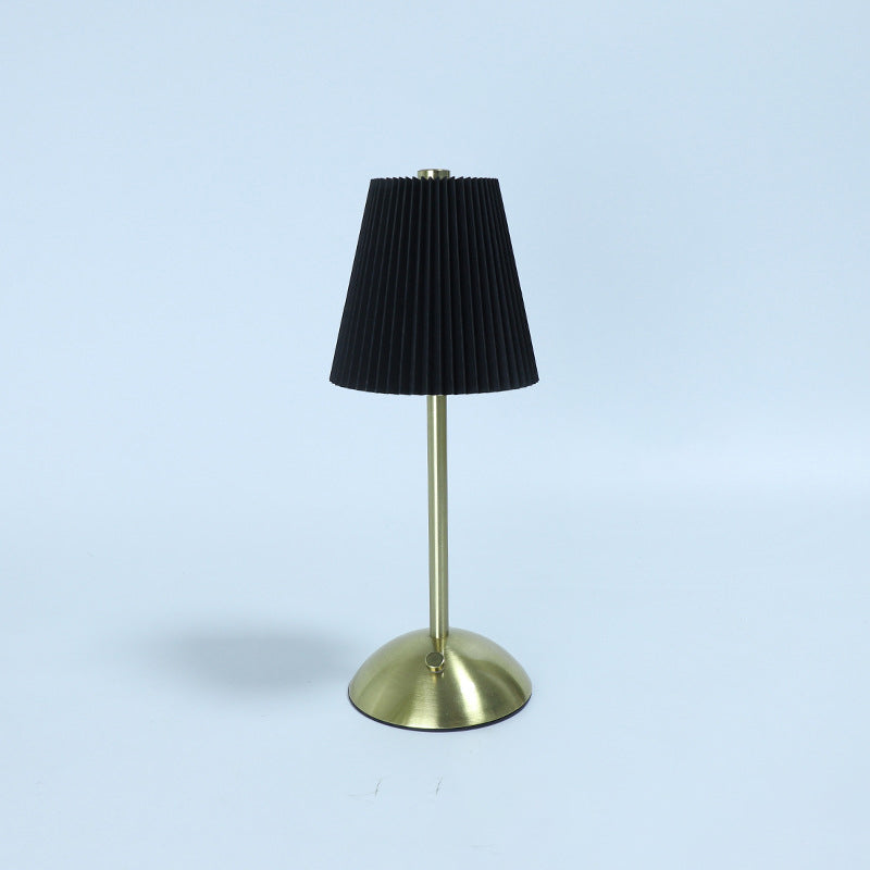 Scandinavian Rechargeable Fabric LED Table Lamp - Pleated Cylinder Design for Bedside