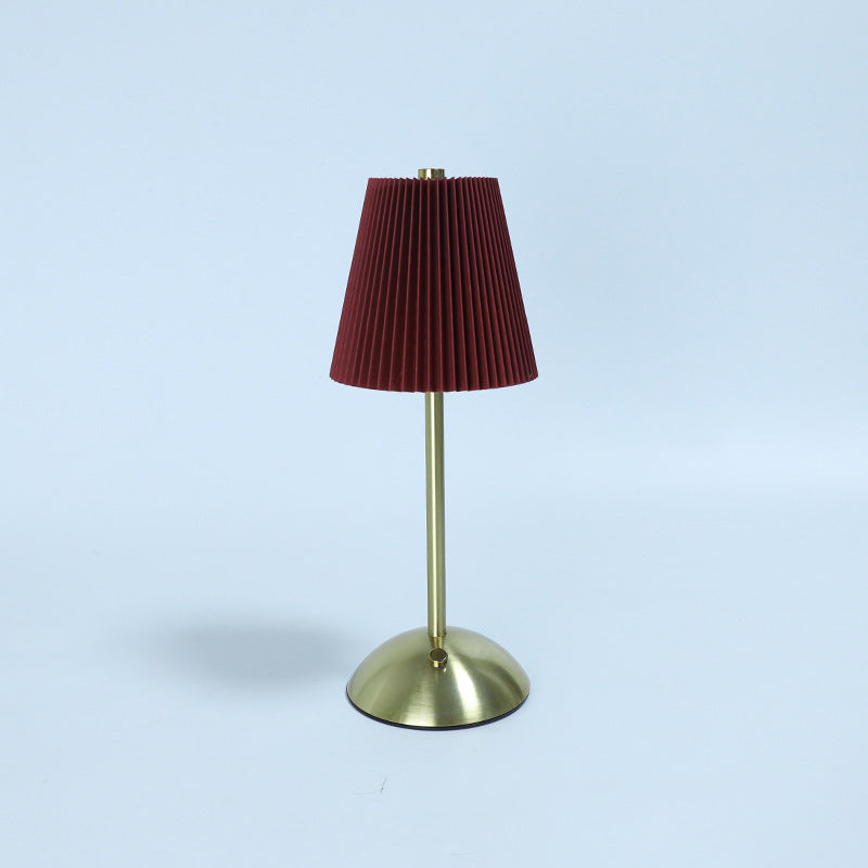 Scandinavian Rechargeable Fabric LED Table Lamp - Pleated Cylinder Design for Bedside