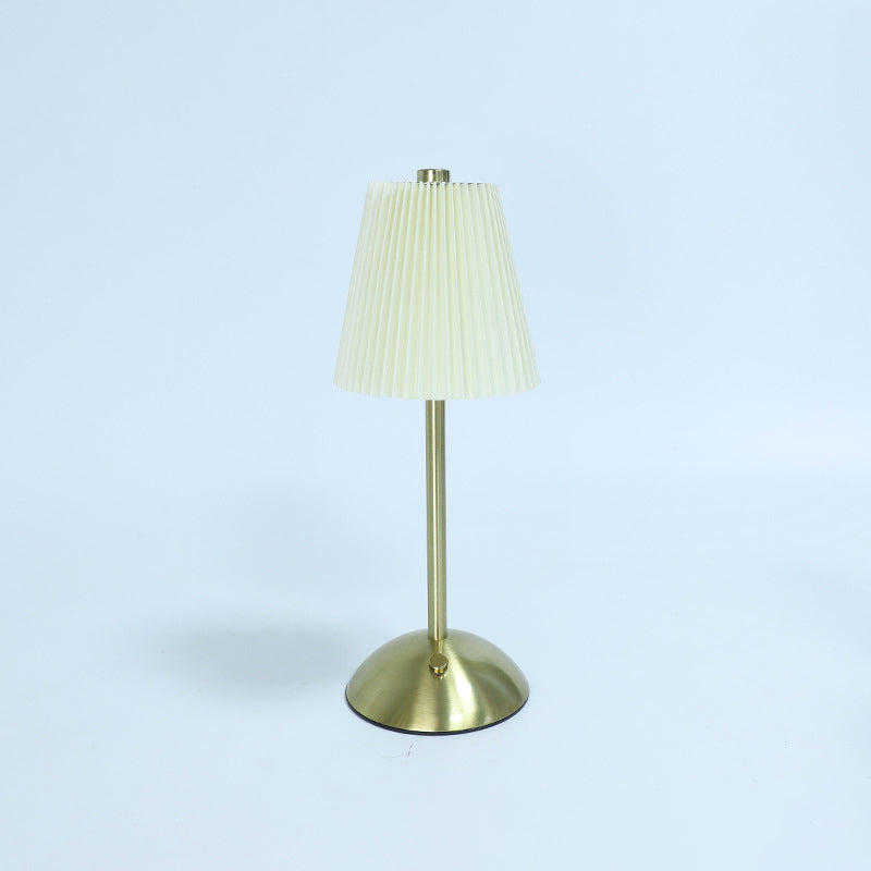Scandinavian Rechargeable Fabric LED Table Lamp - Pleated Cylinder Design for Bedside