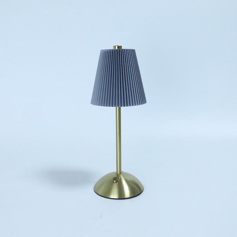 Scandinavian Rechargeable Fabric LED Table Lamp - Pleated Cylinder Design for Bedside