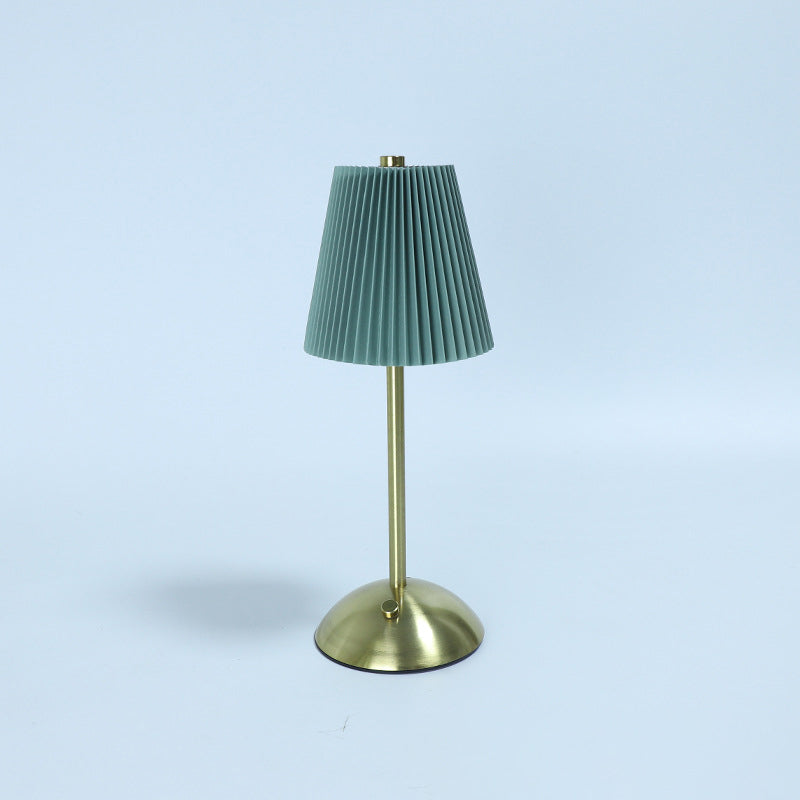 Scandinavian Rechargeable Fabric LED Table Lamp - Pleated Cylinder Design for Bedside