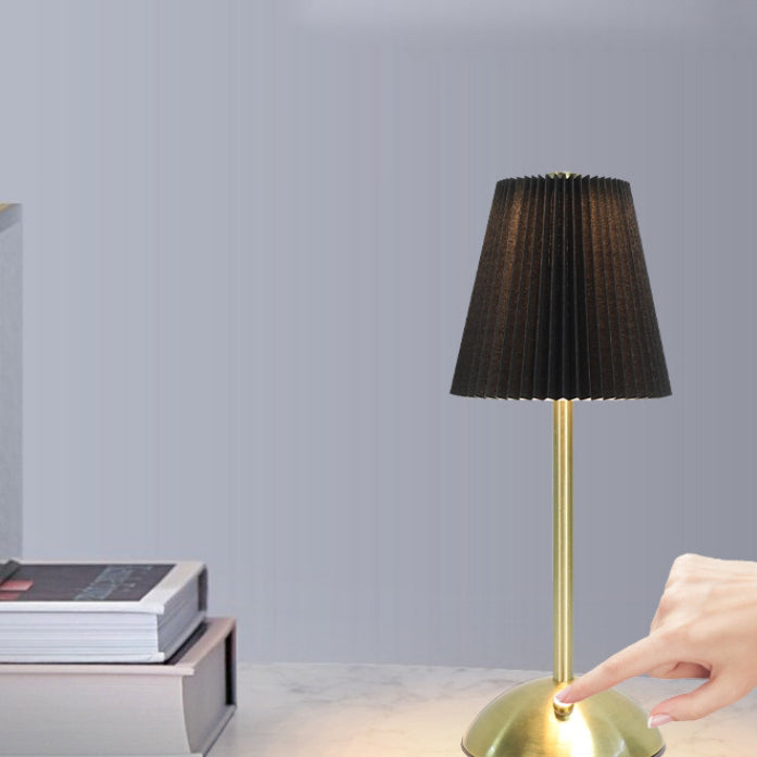 Scandinavian Rechargeable Fabric LED Table Lamp - Pleated Cylinder Design for Bedside
