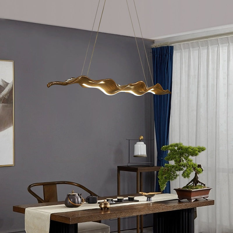 Japanese-Inspired Fiberglass Wave Drift LED Chandelier for Dining Room