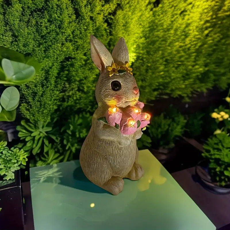 Art Deco Solar LED Outdoor Rabbit Light with Flower and