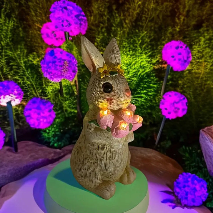 Art Deco Solar LED Outdoor Rabbit Light with Flower and