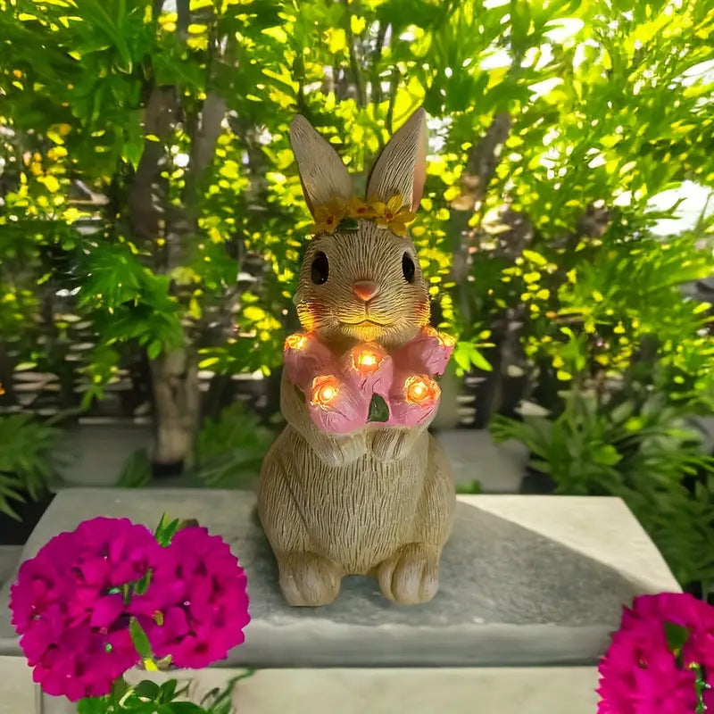 Art Deco Solar LED Outdoor Rabbit Light with Flower and