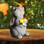 Art Deco Solar LED Outdoor Rabbit Light with Flower and