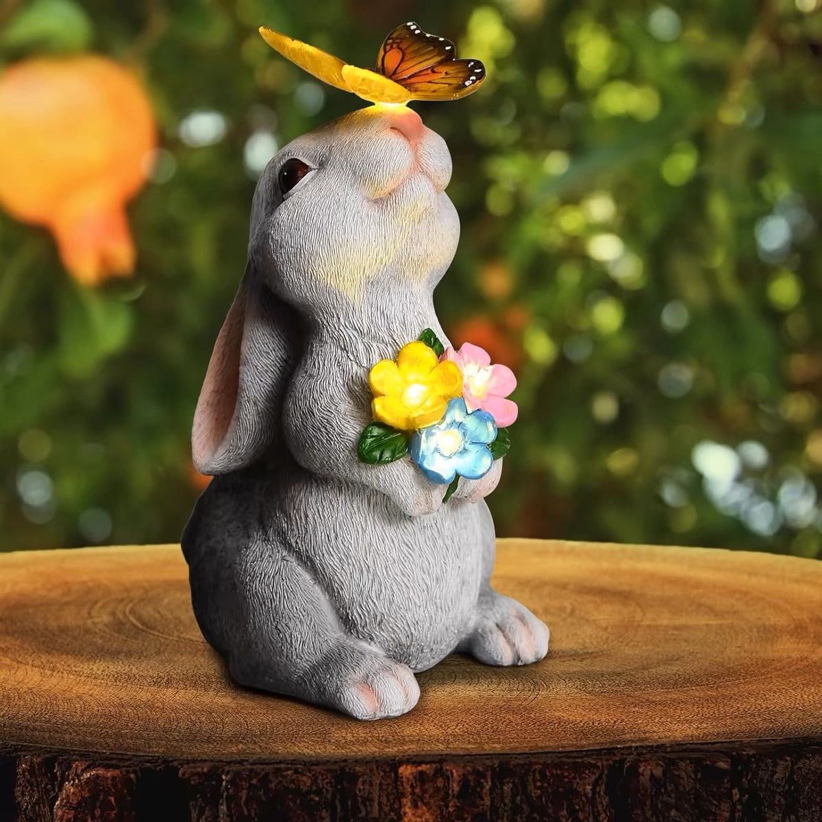 Art Deco Solar LED Outdoor Rabbit Light with Flower and