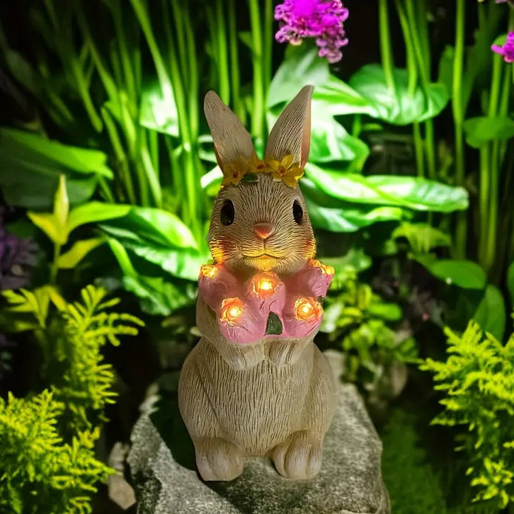 Art Deco Solar LED Outdoor Rabbit Light with Flower and