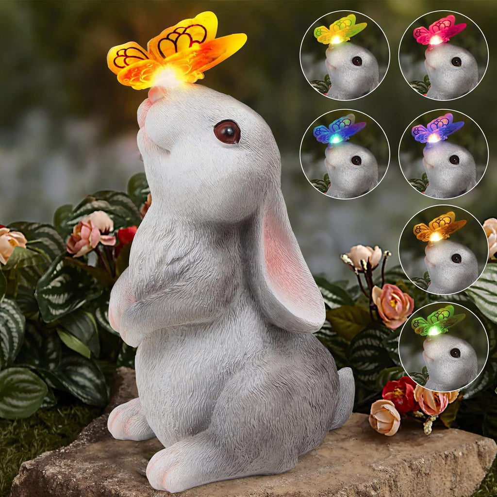 Art Deco Solar LED Outdoor Rabbit Light with Flower and