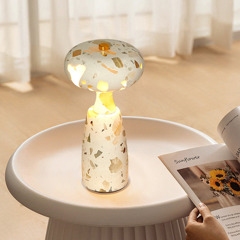 Rechargeable Marble Pattern Acrylic LED Table Lamp - Traditional Japanese Design for Bedside