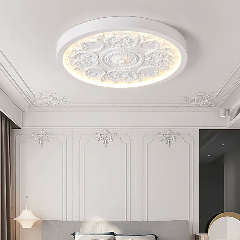Elegant Round Engraved Flower LED Flush Mount Ceiling Light