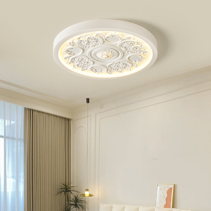 Elegant Round Engraved Flower LED Flush Mount Ceiling Light