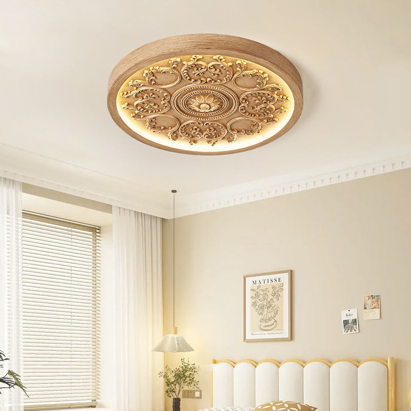 Elegant Round Engraved Flower LED Flush Mount Ceiling Light