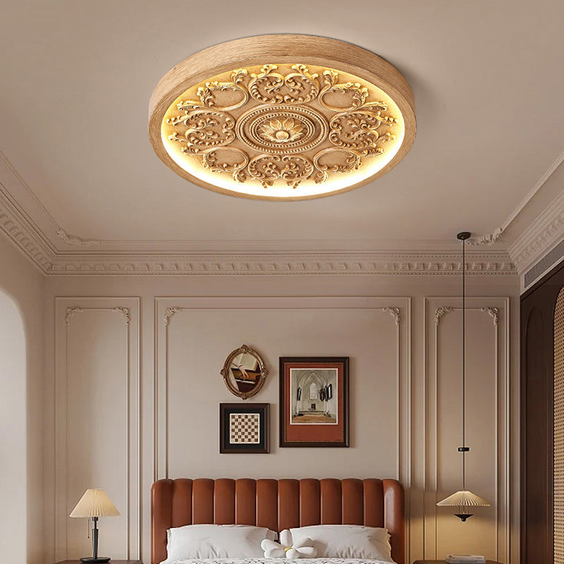 Elegant Round Engraved Flower LED Flush Mount Ceiling Light