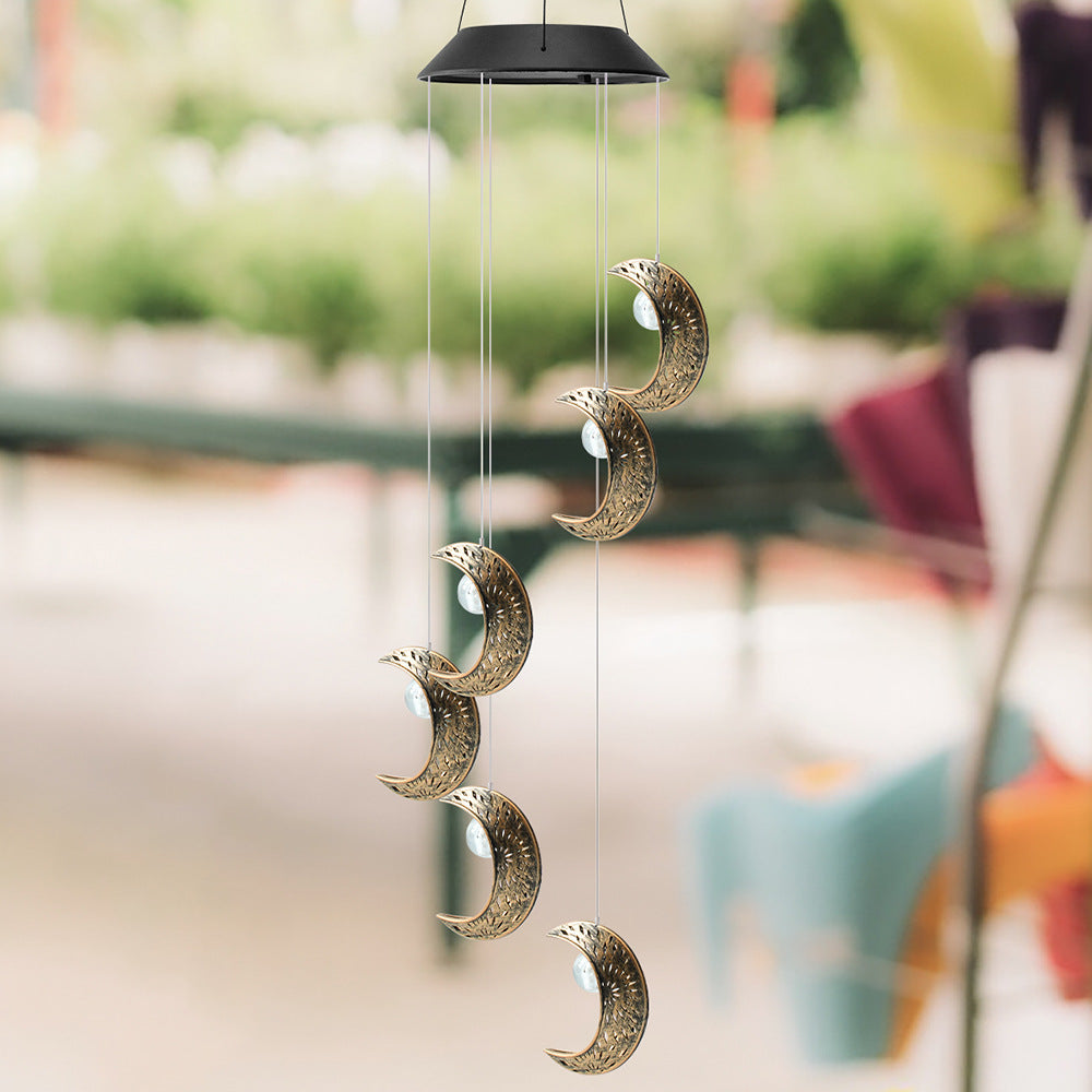 Premium Boho Solar Wind Chime with LED Moon, Sun, and Star
