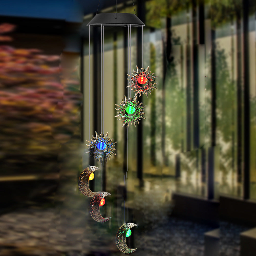 Premium Boho Solar Wind Chime with LED Moon, Sun, and Star