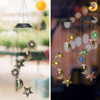 Premium Boho Solar Wind Chime with LED Moon, Sun, and Star
