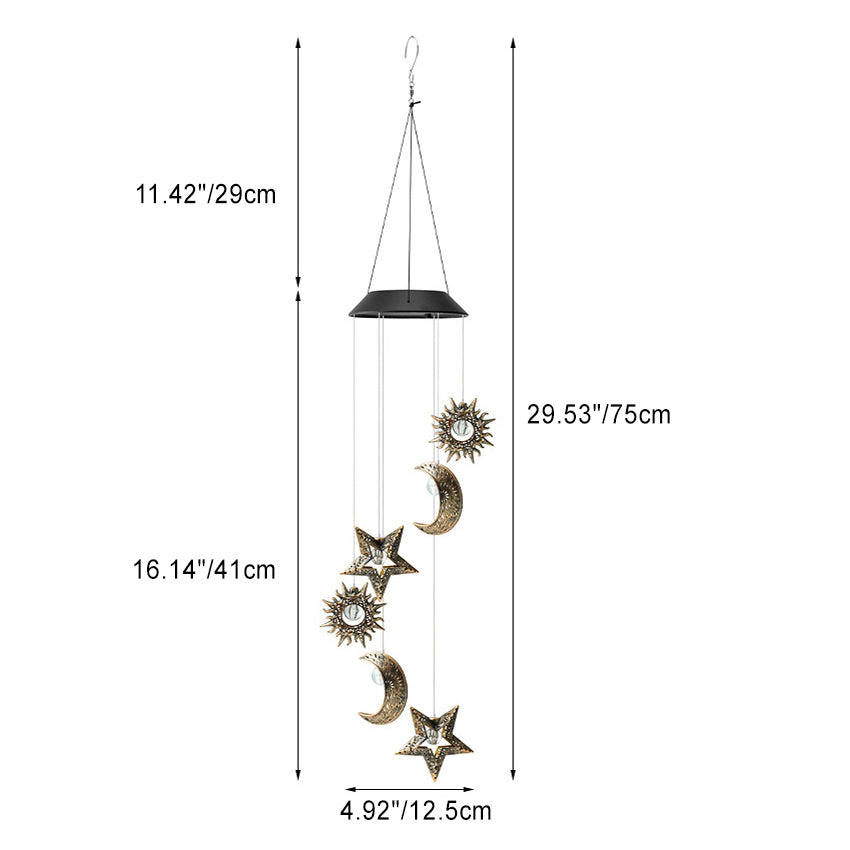 Premium Boho Solar Wind Chime with LED Moon, Sun, and Star