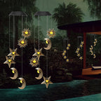 Premium Boho Solar Wind Chime with LED Moon, Sun, and Star