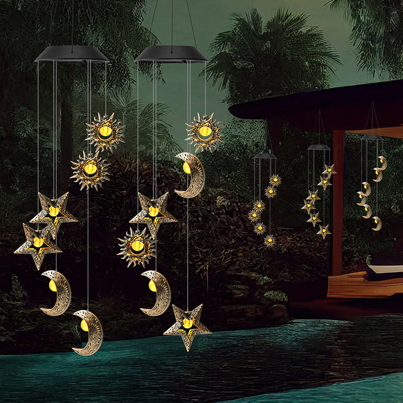 Premium Boho Solar Wind Chime with LED Moon, Sun, and Star