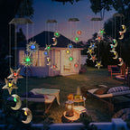 Premium Boho Solar Wind Chime with LED Moon, Sun, and Star
