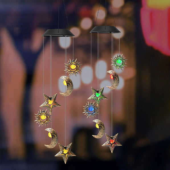 Premium Boho Solar Wind Chime with LED Moon, Sun, and Star