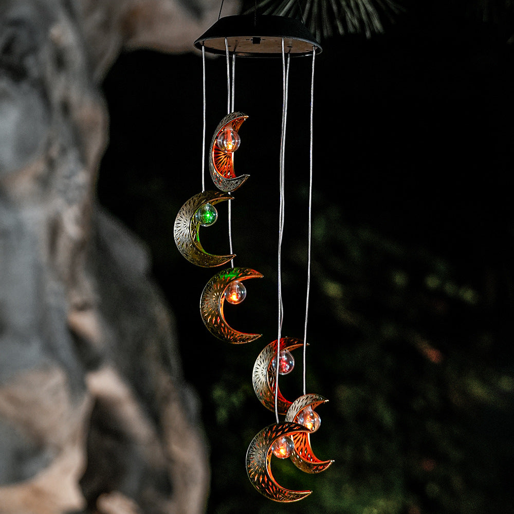Premium Boho Solar Wind Chime with LED Moon, Sun, and Star