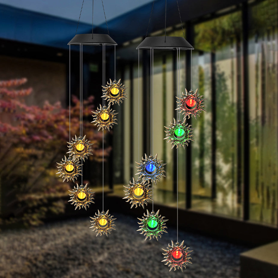 Premium Boho Solar Wind Chime with LED Moon, Sun, and Star