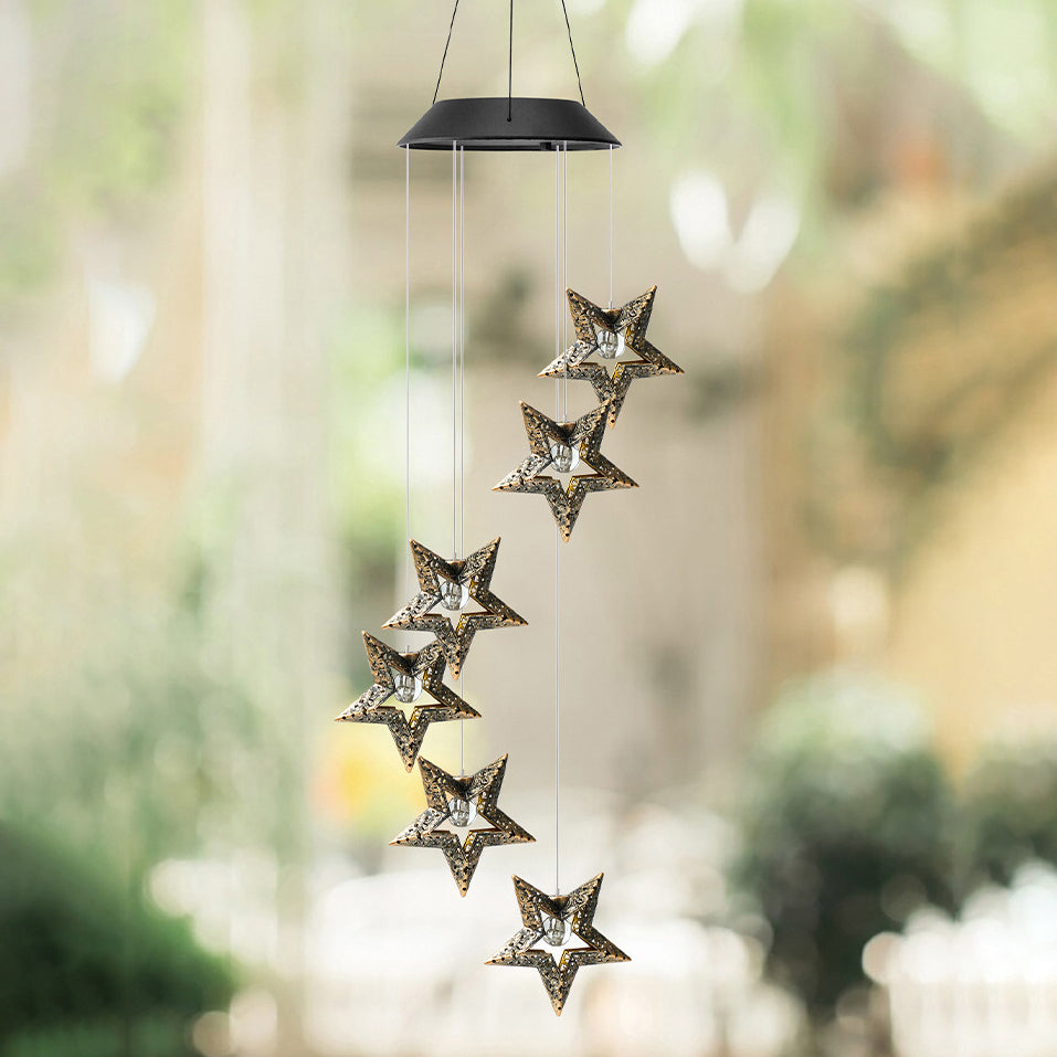 Premium Boho Solar Wind Chime with LED Moon, Sun, and Star