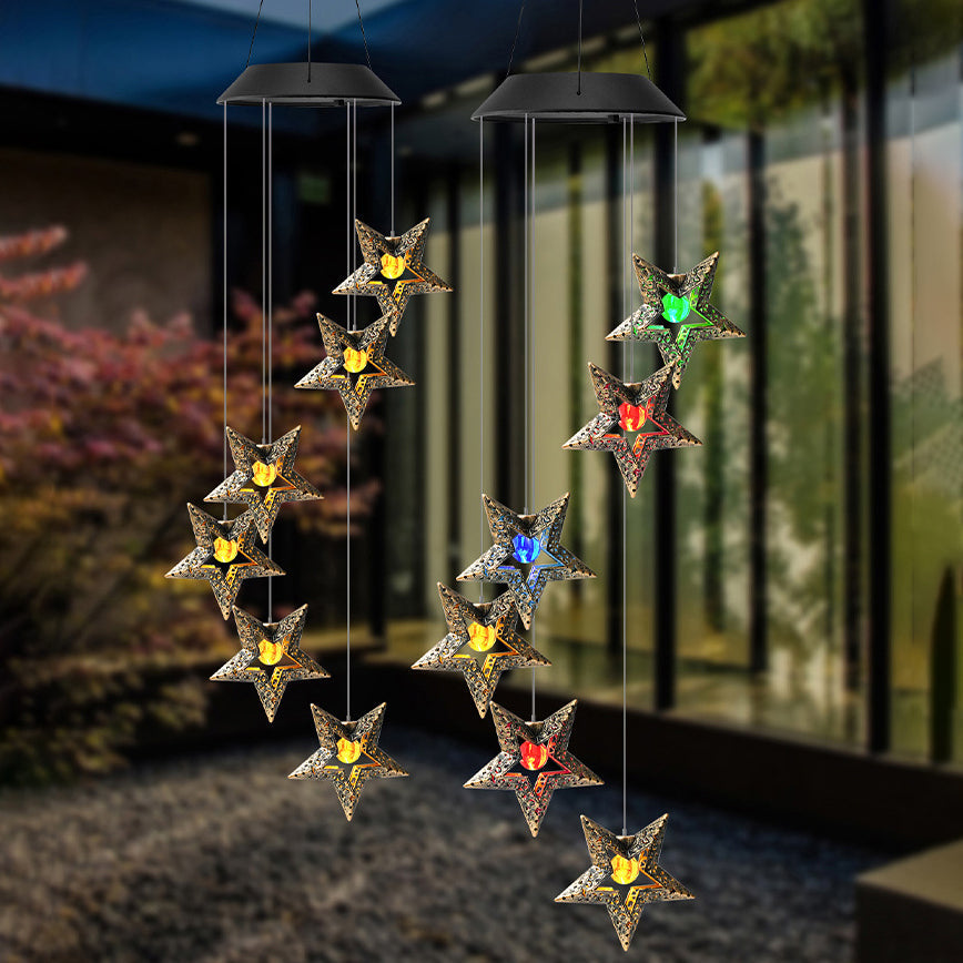 Premium Boho Solar Wind Chime with LED Moon, Sun, and Star