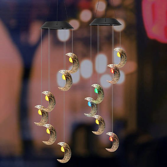 Premium Boho Solar Wind Chime with LED Moon, Sun, and Star