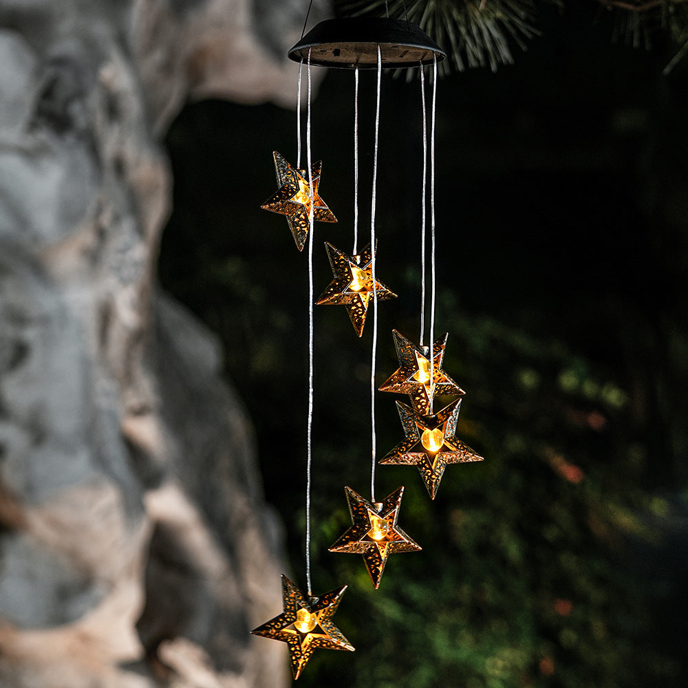 Premium Boho Solar Wind Chime with LED Moon, Sun, and Star