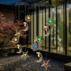 Premium Boho Solar Wind Chime with LED Moon, Sun, and Star