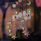 Premium Boho Solar Wind Chime with LED Moon, Sun, and Star