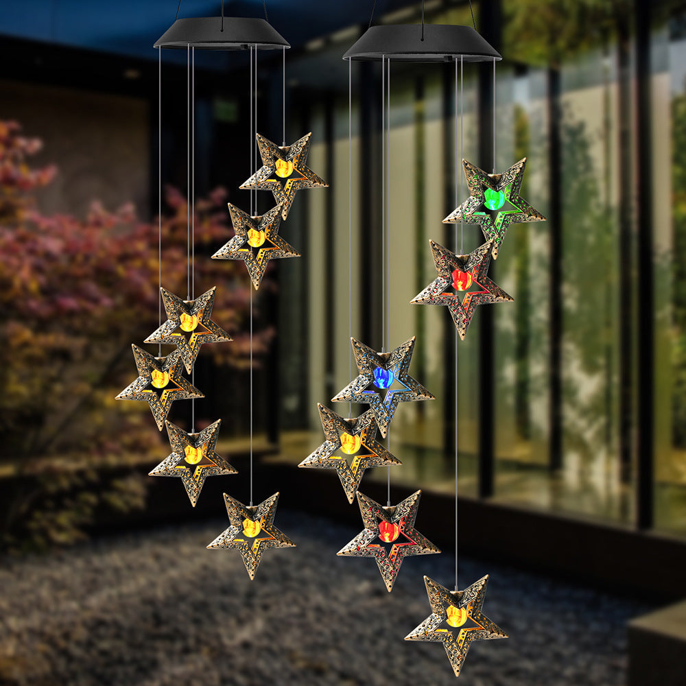 Premium Boho Solar Wind Chime with LED Moon, Sun, and Star