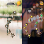Premium Boho Solar Wind Chime with LED Moon, Sun, and Star