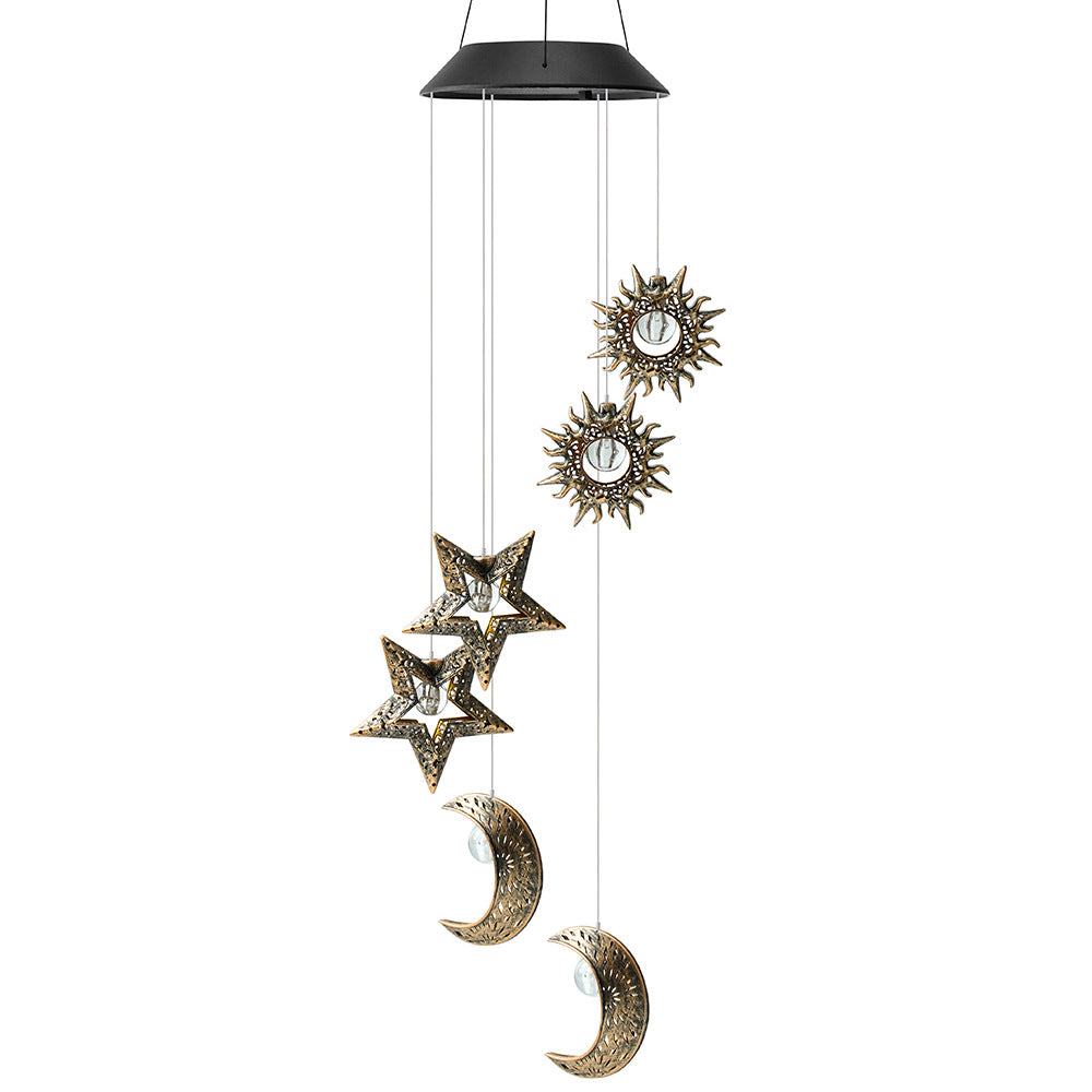Premium Boho Solar Wind Chime with LED Moon, Sun, and Star