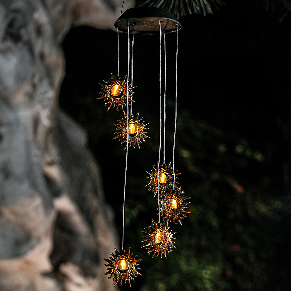 Premium Boho Solar Wind Chime with LED Moon, Sun, and Star