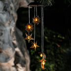 Premium Boho Solar Wind Chime with LED Moon, Sun, and Star