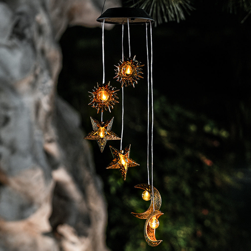 Premium Boho Solar Wind Chime with LED Moon, Sun, and Star